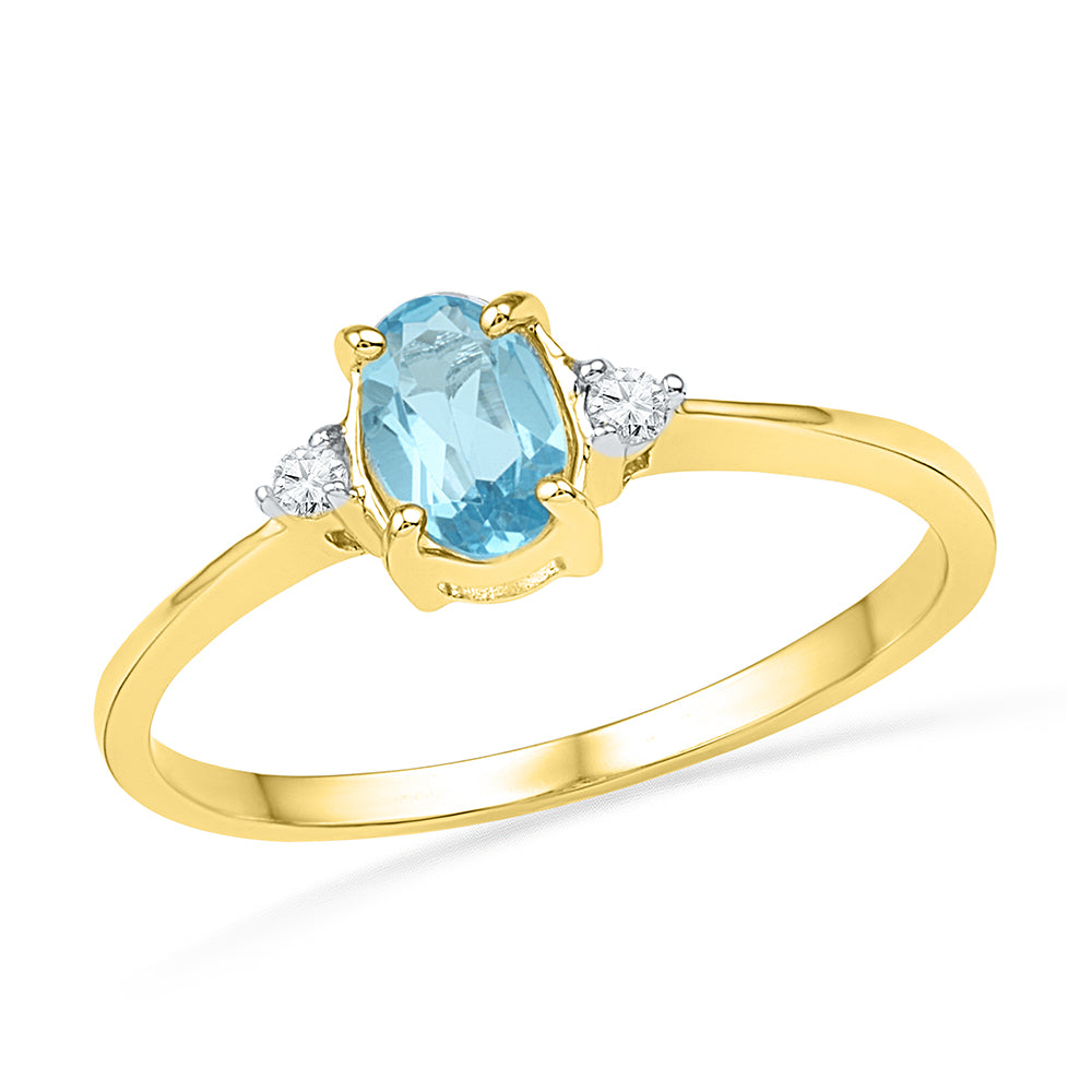 10kt Yellow Gold Womens Oval Lab-Created Blue Topaz Solitaire Diamond Ring 1.00 Cttw