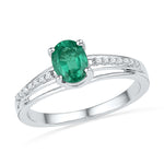 10kt White Gold Womens Oval Lab-Created Emerald Solitaire Ring 1/12 Cttw