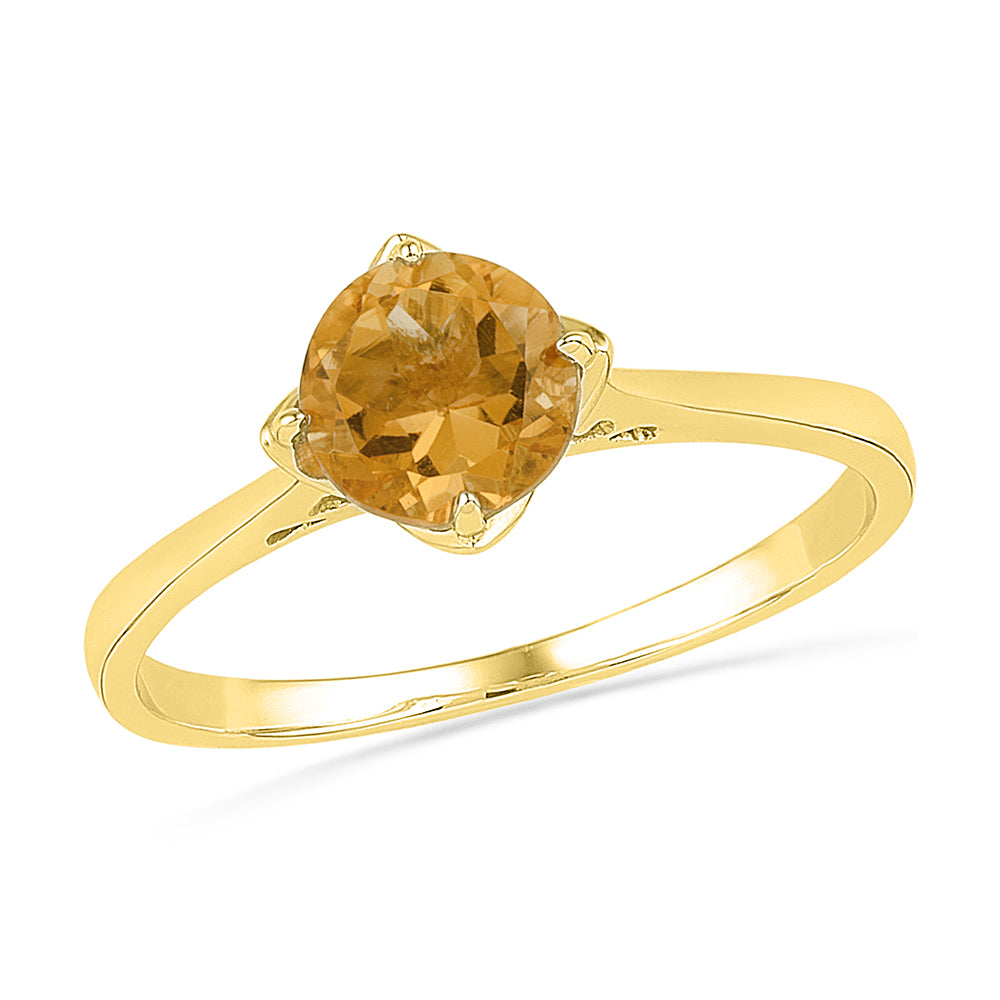 10kt Yellow Gold Womens Round Lab-Created Citrine Solitaire Ring 3/4 Cttw