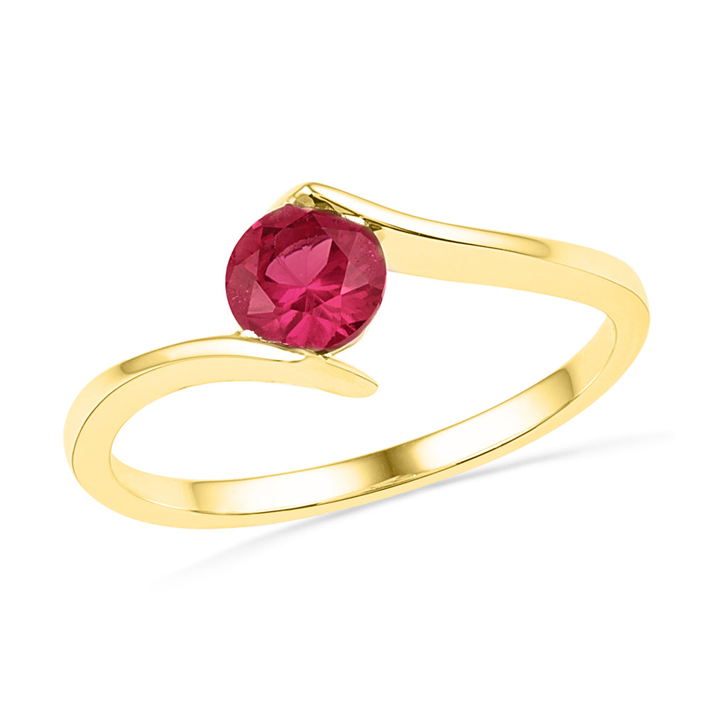 10kt Yellow Gold Womens Round Lab-Created Ruby Solitaire Ring 3/4 Cttw