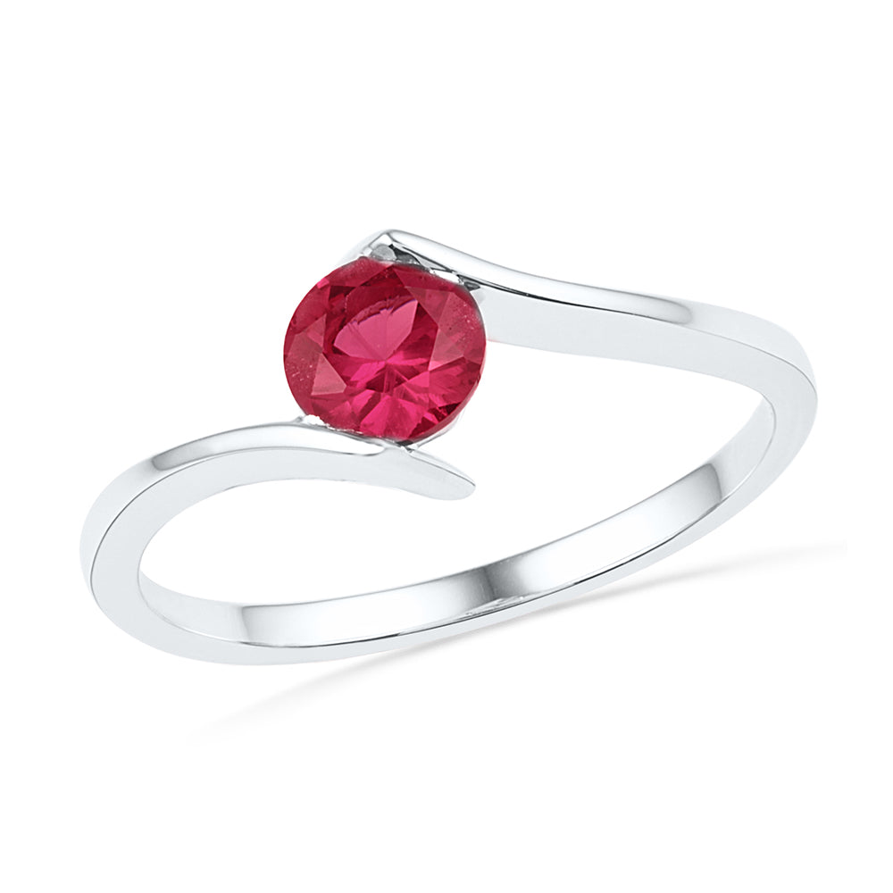 Sterling Silver Womens Round Lab-Created Ruby Solitaire Ring 3/4 Cttw