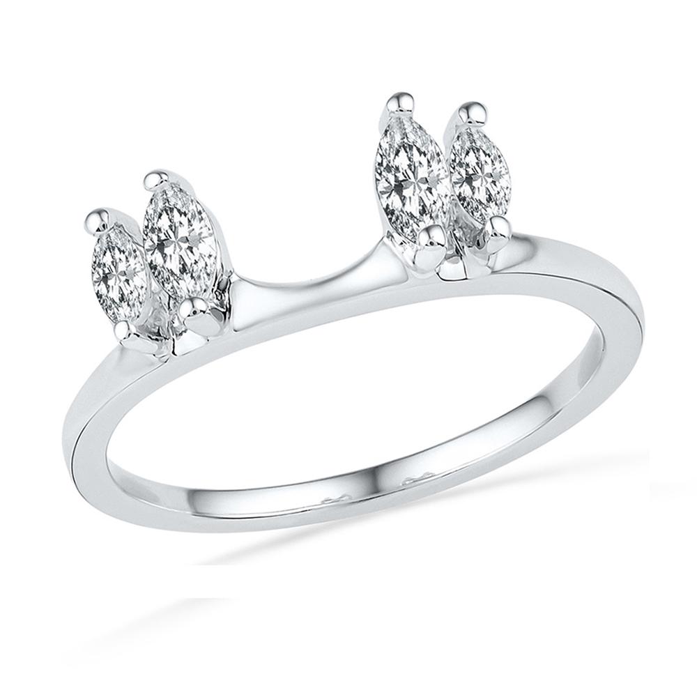 14kt White Gold Womens Oval Diamond Ring Guard Wrap Solitaire Enhancer 1/2 Cttw