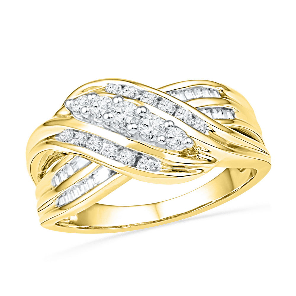 10kt Yellow Gold Womens Round Diamond 5-Stone Crossover Band Ring 1/2 Cttw