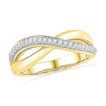 10kt Yellow Gold Womens Round Diamond Crossover Band Ring 1/10 Cttw