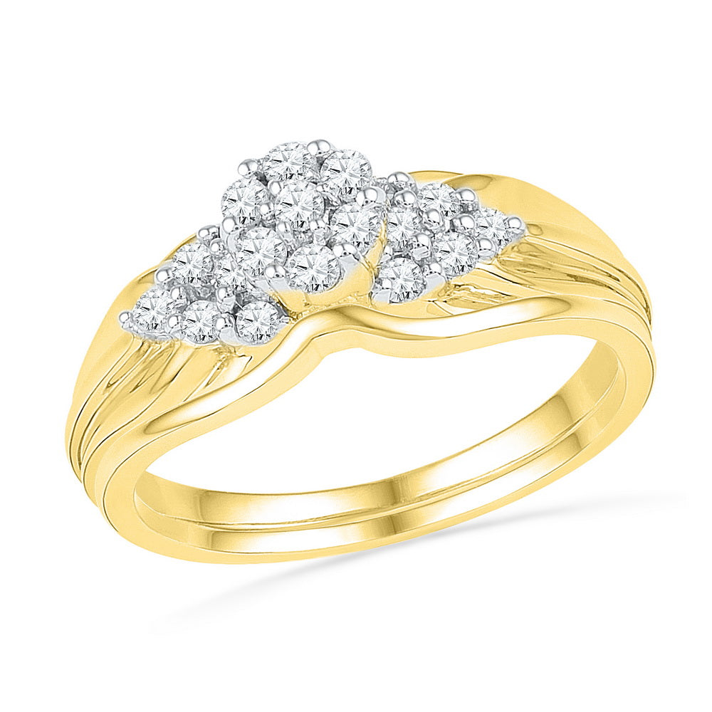 10kt Yellow Gold Womens Round Diamond Cluster Bridal Wedding Engagement Ring Band Set 1/3 Cttw