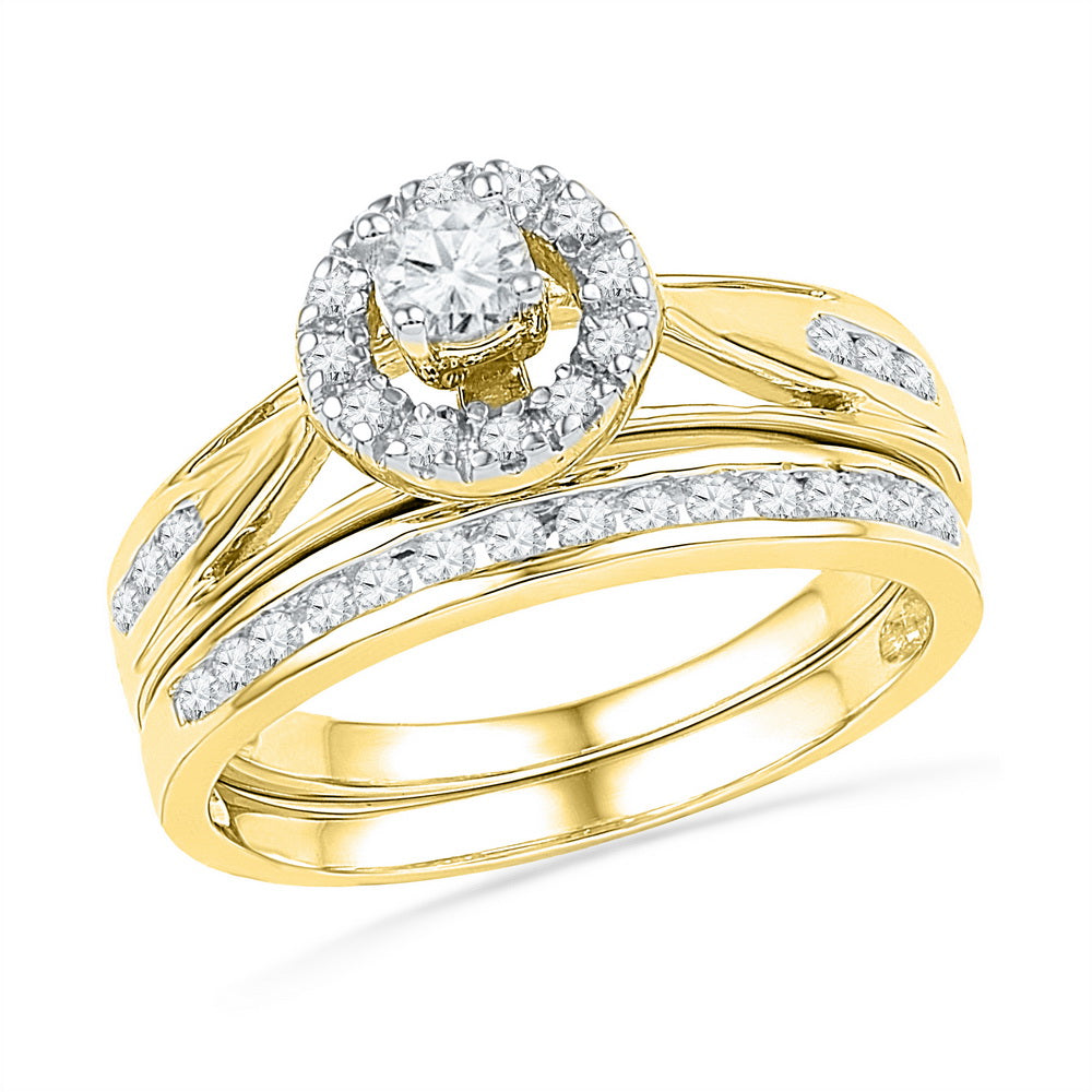 10kt Yellow Gold Womens Round Diamond Bridal Wedding Engagement Ring Band Set 1/2 Cttw