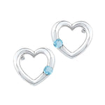Sterling Silver Womens Round Lab-Created Blue Topaz Heart Earrings 1/6 Cttw