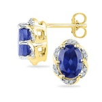 10kt Yellow Gold Womens Oval Lab-Created Blue Sapphire Solitaire Diamond Earrings 2-1/2 Cttw
