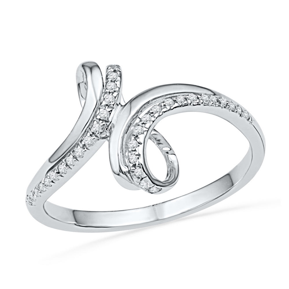 10kt White Gold Womens Round Diamond Bypass Band Ring 1/10 Cttw