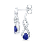 Sterling Silver Womens Pear Lab-Created Blue Sapphire Diamond Stud Earrings 1/20 Cttw