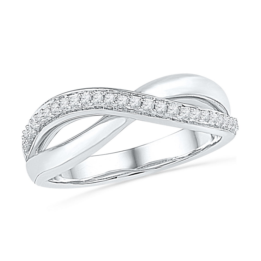 10kt White Gold Womens Round Diamond Crossover Band Ring 1/10 Cttw