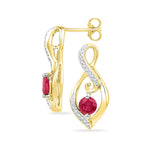10kt Yellow Gold Womens Round Lab-Created Ruby Solitaire Oval Diamond Earrings 1.00 Cttw