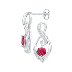 Sterling Silver Womens Round Lab-Created Ruby Diamond Infinity Screwback Earrings 1/10 Cttw