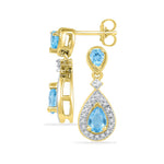 10kt Yellow Gold Womens Pear Lab-Created Blue Topaz Dangle Diamond Earrings 1-1/2 Cttw