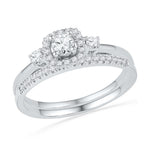 10k White Gold Round Diamond Solitaire Halo Bridal Wedding Engagement Ring Band Set 1/2 Cttw
