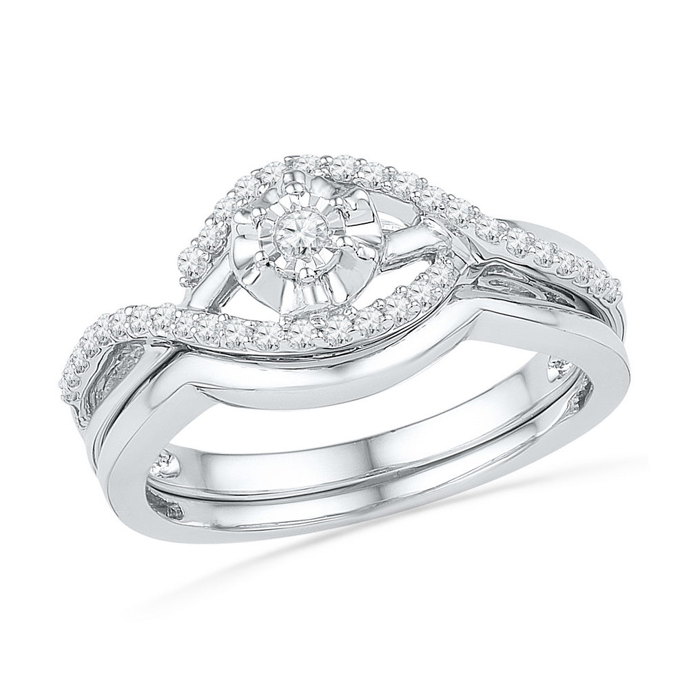 10k White Gold Womens Round Diamond Solitaire Wedding Bridal Engagement Ring Set 1/4 Cttw