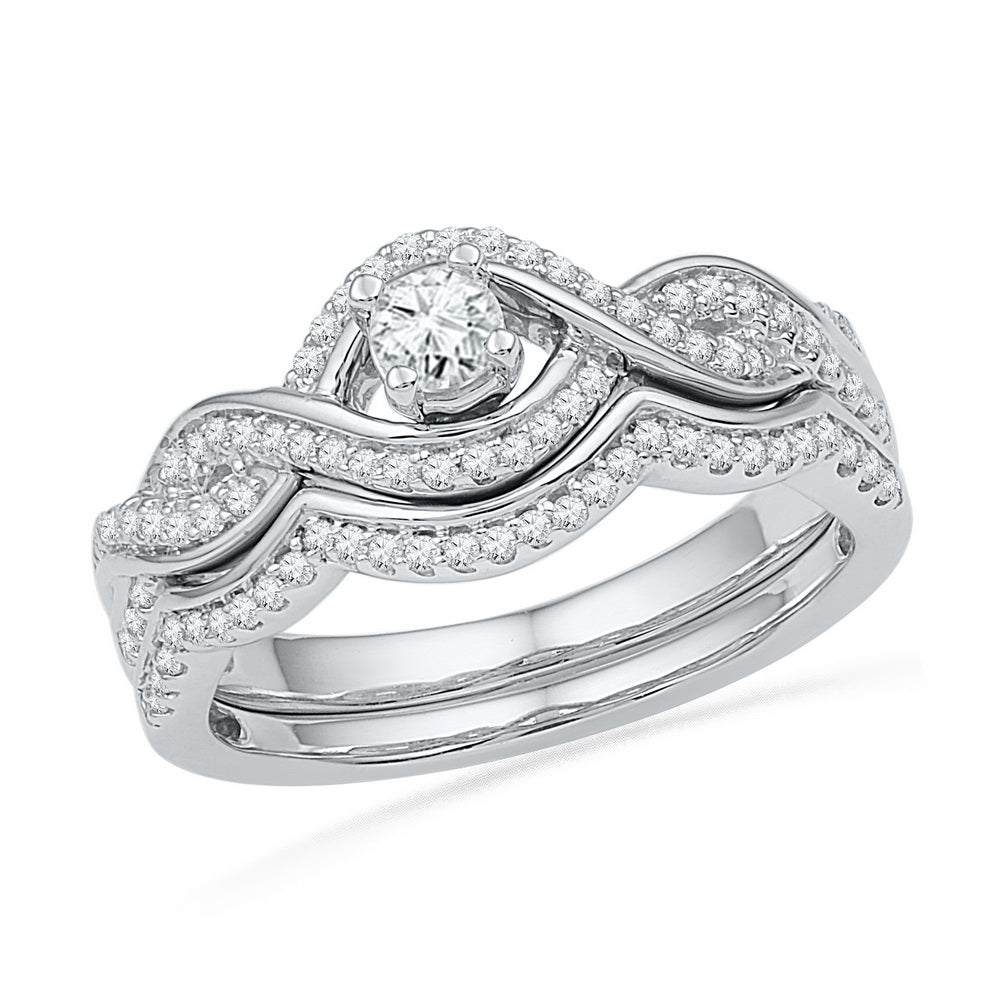 10k White Gold Womens Round Diamond Bridal Wedding Engagement Ring Band Set 1/2 Cttw