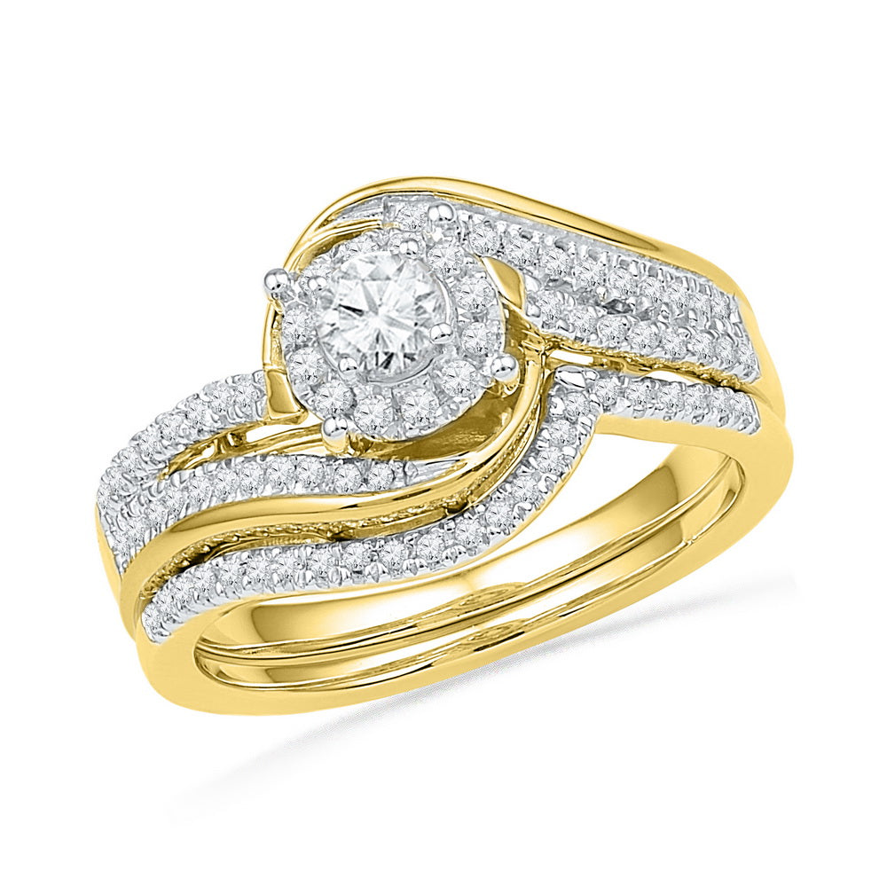 10kt Yellow Gold Womens Round Diamond Bridal Wedding Engagement Ring Band Set 1/2 Cttw