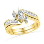 10kt Yellow Gold Womens Marquise Diamond 3-Stone Bridal Wedding Engagement Ring Band Set 1/2 Cttw