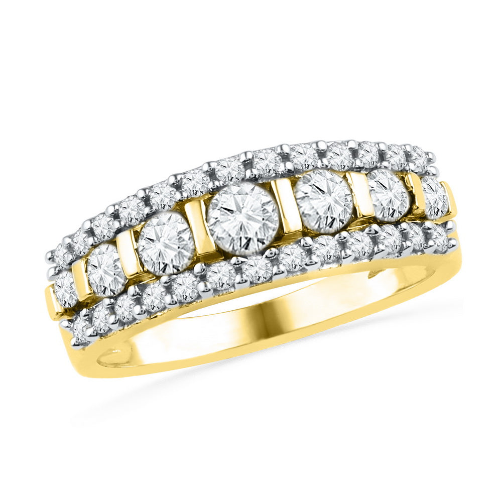10kt Yellow Gold Womens Round Channel-set Diamond Striped Band Ring 1.00 Cttw