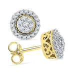 10kt Yellow Gold Womens Round Diamond Flower Cluster Earrings 1/4 Cttw