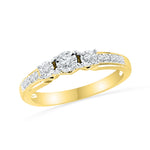 10kt Yellow Gold Womens Round Diamond 3-stone Bridal Wedding Engagement Ring 1/5 Cttw