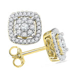10kt Yellow Gold Womens Round Diamond Framed Square Cluster Screwback Earrings 1/2 Cttw