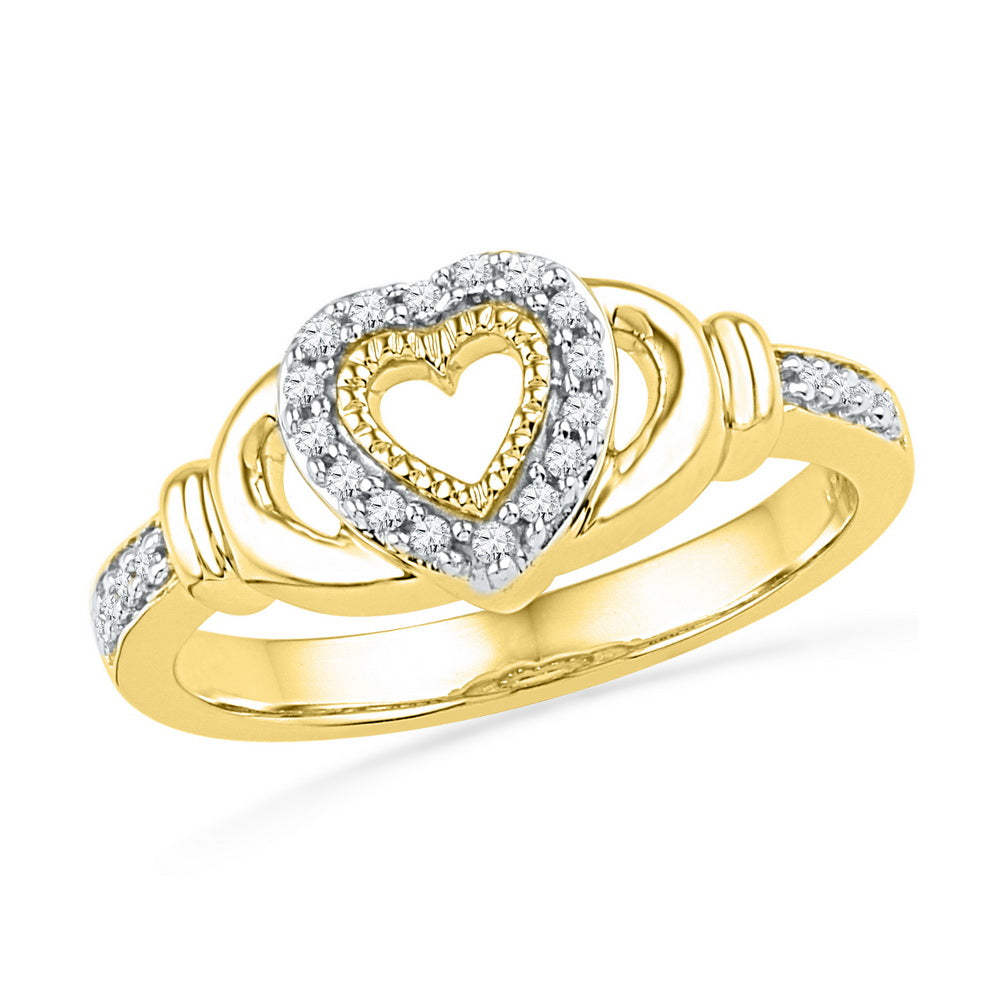 10kt Yellow Gold Womens Round Diamond Milgrain Heart Love Ring 1/8 Cttw