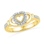 10kt Yellow Gold Womens Round Diamond Milgrain Heart Love Ring 1/8 Cttw