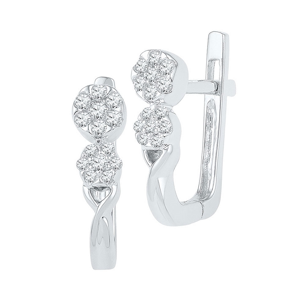 10kt White Gold Womens Round Diamond Flower Cluster Hoop Earrings 1/5 Cttw