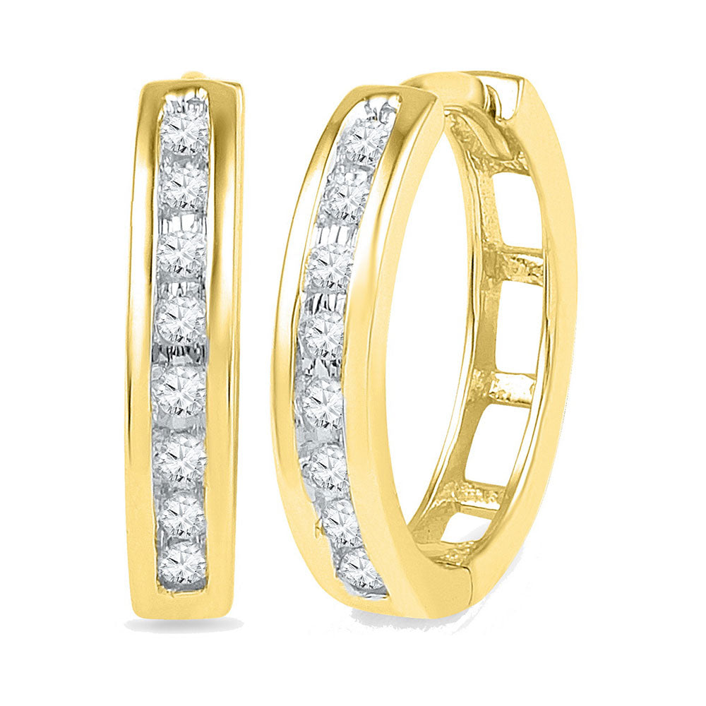 10kt Yellow Gold Womens Round Diamond Hoop Earrings 1/5 Cttw