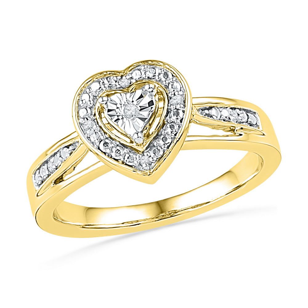 10kt Yellow Gold Womens Round Diamond Heart Love Ring .03 Cttw