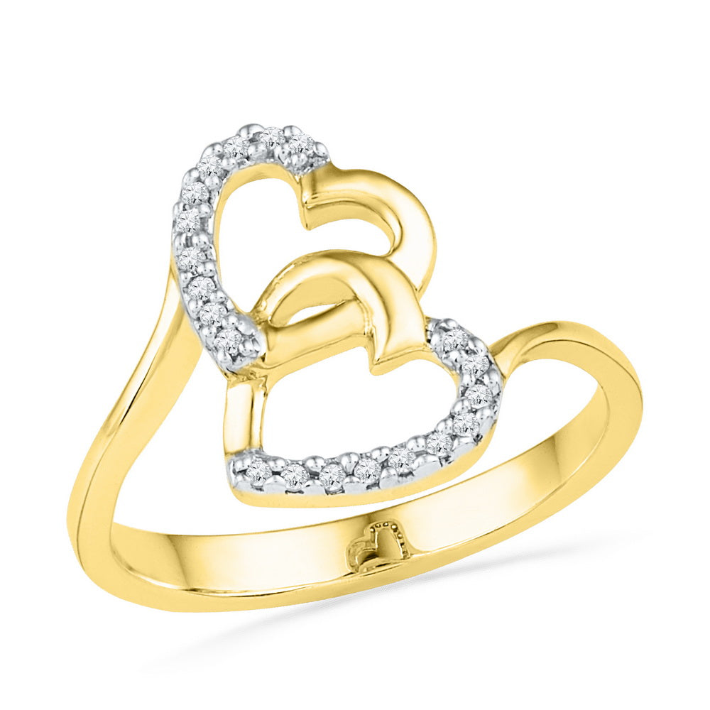 10kt Yellow Gold Womens Round Diamond Double Heart Love Ring 1/12 Cttw