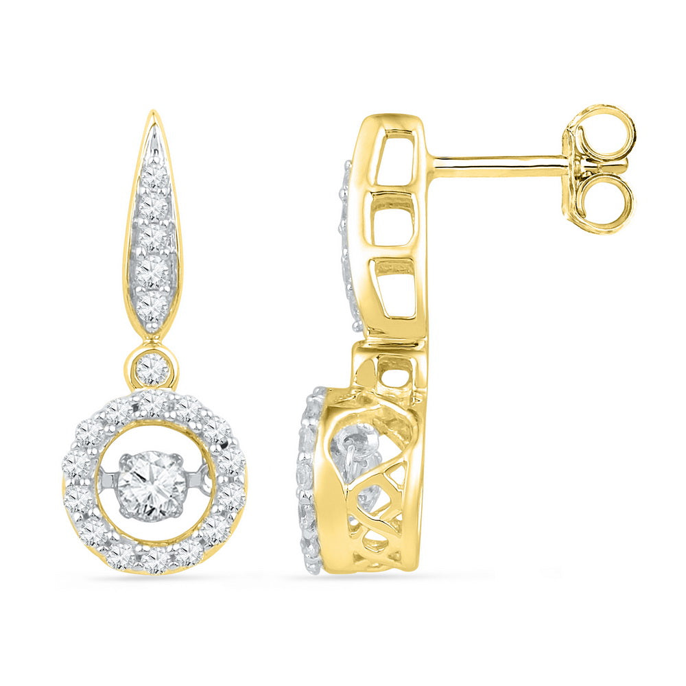 10kt Yellow Gold Womens Round Diamond Circle Frame Moving Twinkle Solitaire Dangle Earrings 5/8 Cttw