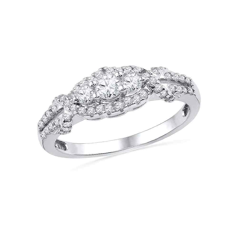 10kt White Gold Womens Round Diamond 3-stone Bridal Wedding Engagement Ring 1/2 Cttw