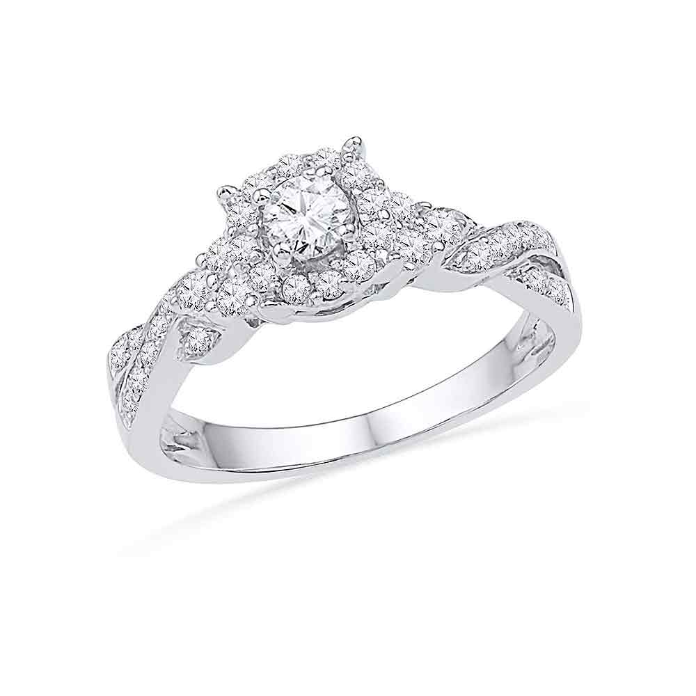 10kt White Gold Womens Round Diamond Solitaire Twist Bridal Wedding Engagement Ring 1/2 Cttw