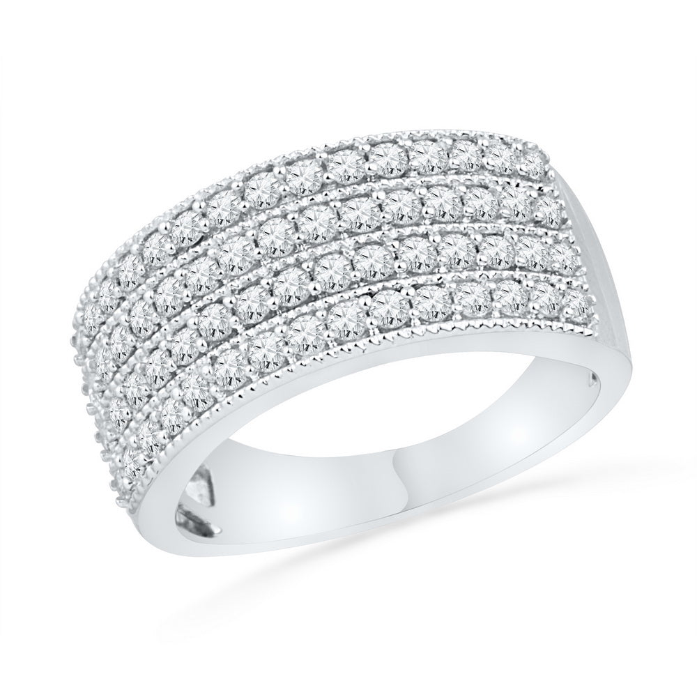 10kt White Gold Womens Round Diamond 4-Row Symmetrical Band Ring 1.00 Cttw
