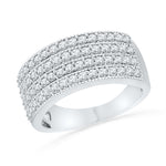 10kt White Gold Womens Round Diamond 4-Row Symmetrical Band Ring 1.00 Cttw