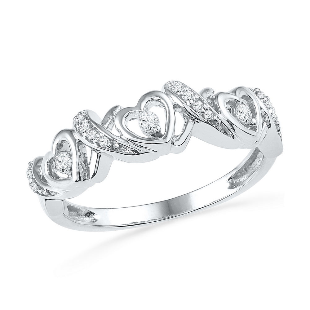 10kt White Gold Womens Round Diamond Heart Love Band Ring 1/8 Cttw