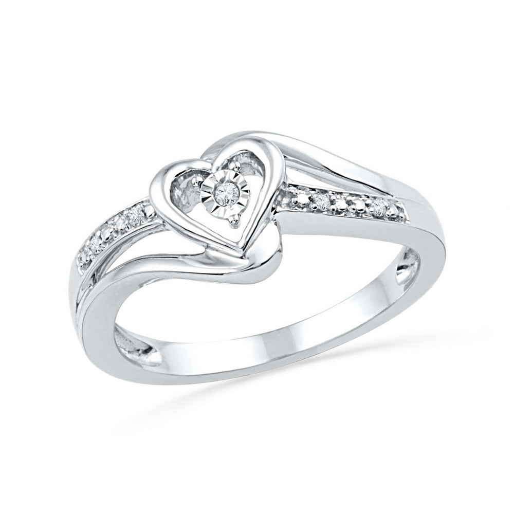 10kt White Gold Womens Round Diamond Heart Love Promise Bridal Ring .03 Cttw