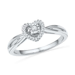 10kt White Gold Womens Round Diamond Heart Love Solitaire Ring 1/8 Cttw
