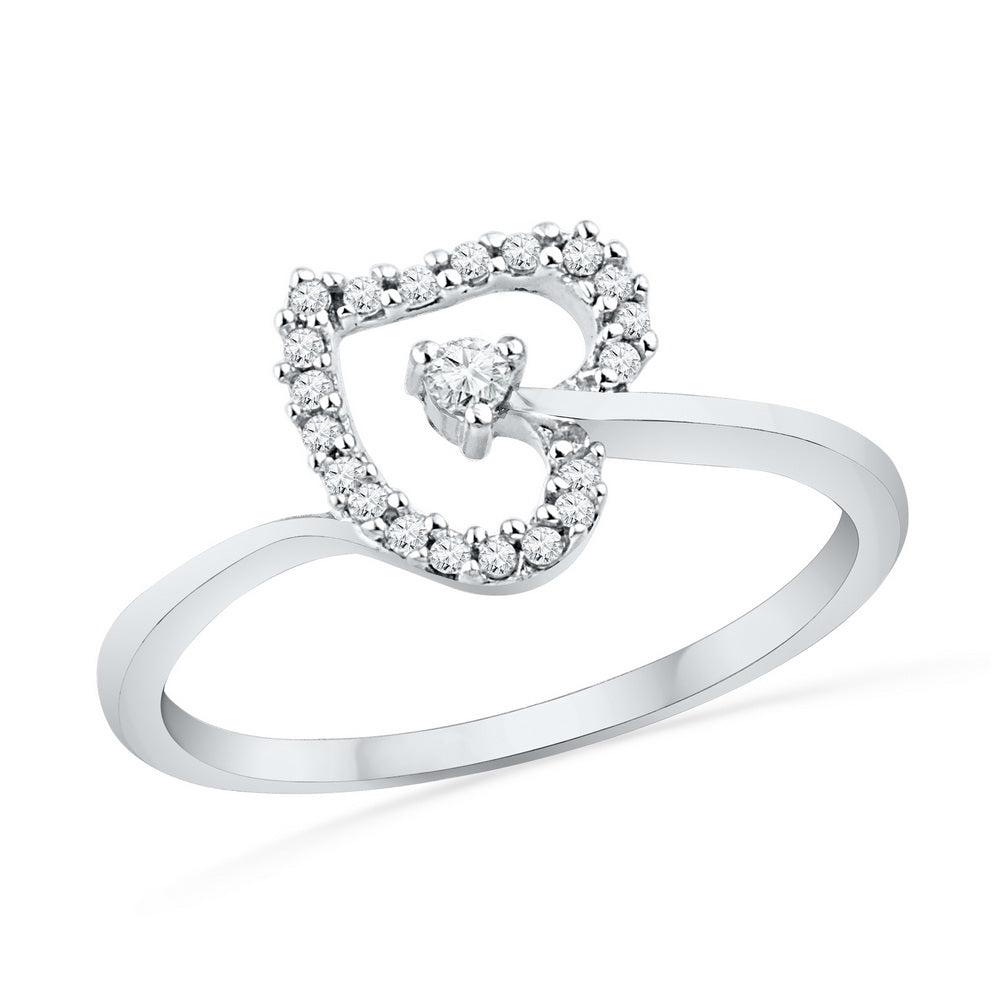 10kt White Gold Womens Round Diamond Heart Outline Solitaire Ring 1/8 Cttw