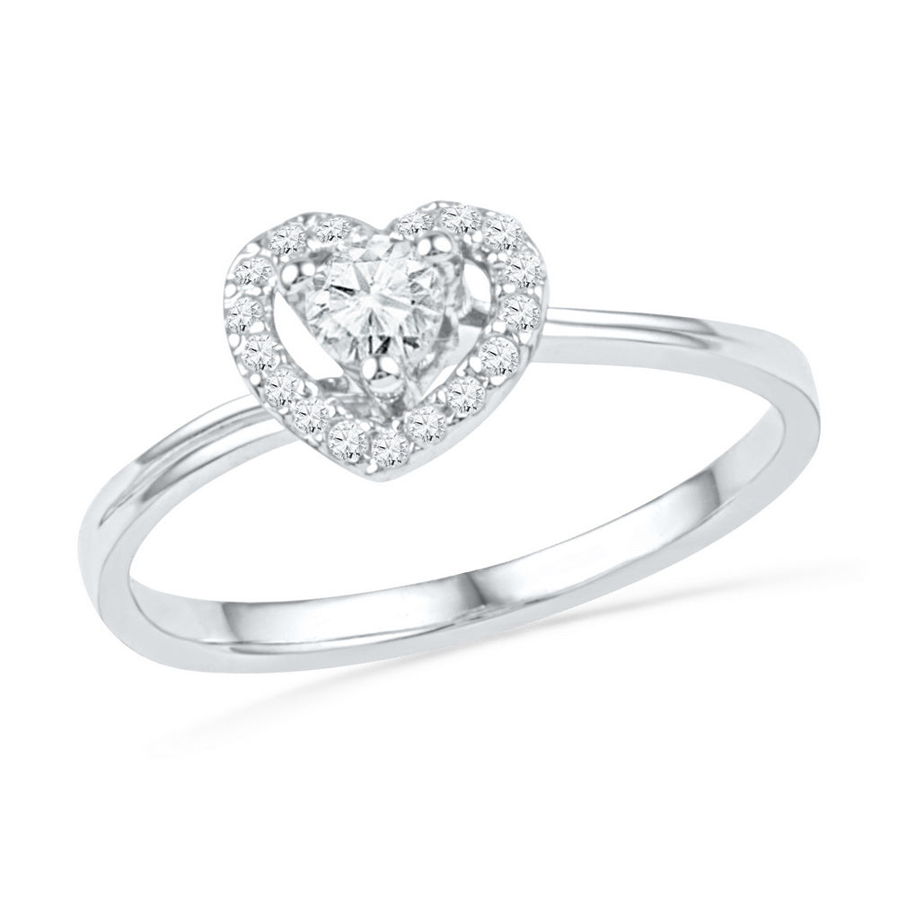 10kt White Gold Womens Round Diamond Heart Love Promise Bridal Ring 1/4 Cttw