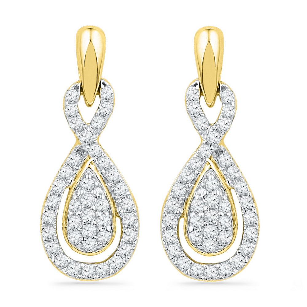 10k Yellow Gold Womens Diamond Oval-shape Dangle Screwback Earrings 1/3 Cttw