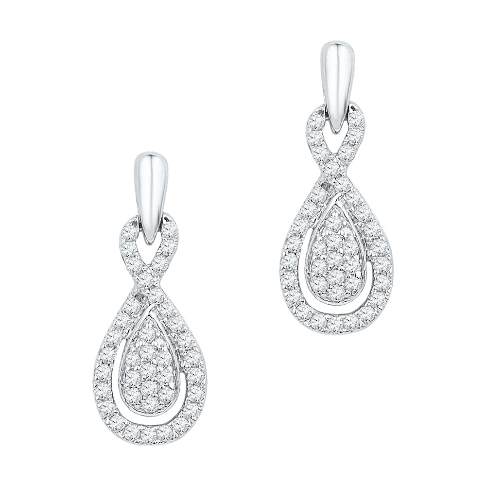 10k White Gold Womens Diamond Oval-shape Dangle Screwback Earrings 1/3 Cttw