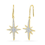 10kt Yellow Gold Womens Round Diamond Starburst Dangle Earrings 1/6 Cttw