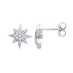 10kt White Gold Womens Round Diamond Starburst Cluster Screwback Earrings 1/10 Cttw