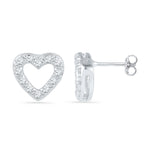 10kt White Gold Womens Round Diamond Heart Outline Screwback Earrings 1/8 Cttw