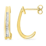 10kt Yellow Gold Womens Baguette Diamond Half J Hoop Earrings 1/6 Cttw