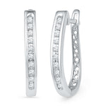 10kt White Gold Womens Round Diamond Slender Single Row Oblong Hoop Earrings 1/5 Cttw